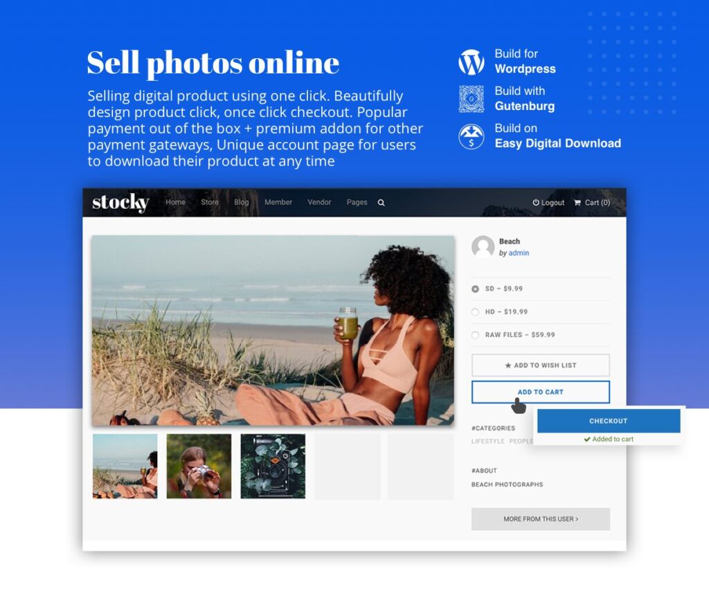 stocky sell photos Best Easy Digital Download WordPress Themes